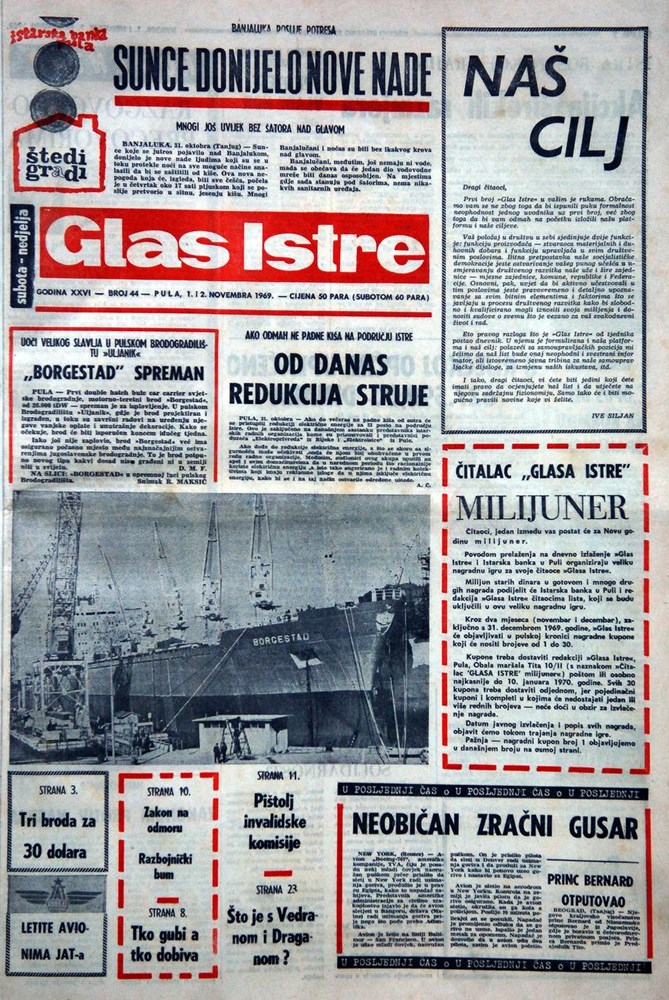 Prvi broj dnevnika Glas Istre (Arhiva)