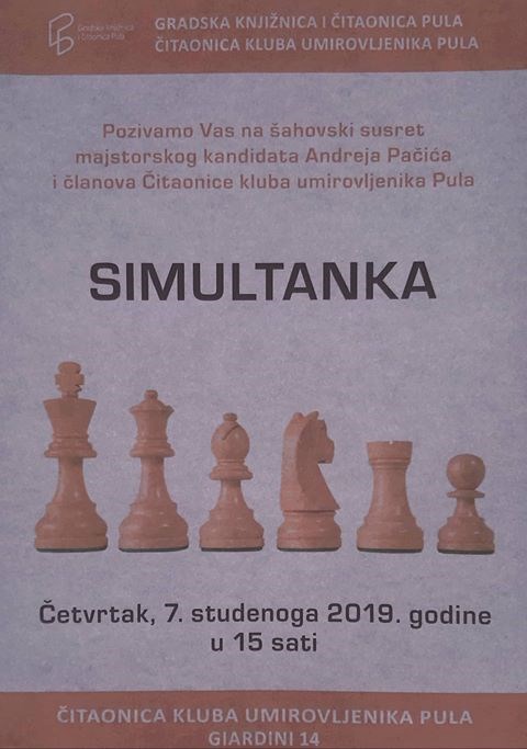 Simultanka u šahu u pulskoj Gradskoj knjižnici i čitaonici