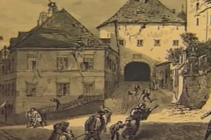 Fotografija Kamenitih vrata nakon potres 1880. godine