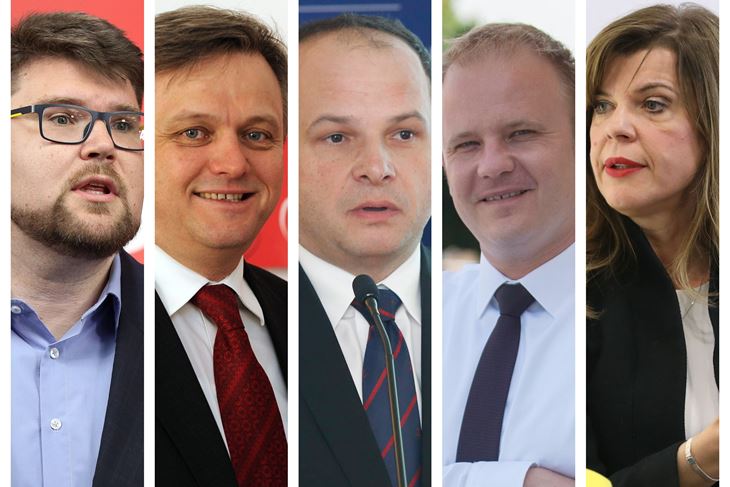 Na slici su s lijeva Peđa Grbin, Zvonimir Mršić, Siniša Hajdaš Dončić, Biljana Borzan i Mišel Jakšić
