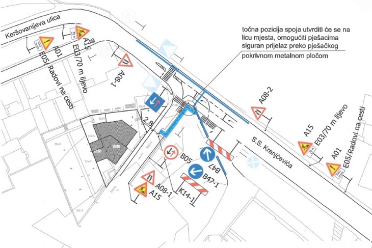 Prikaz regulacije prometa  u Kranjčevičevoj ulici