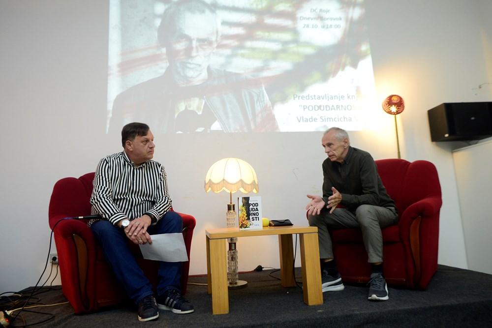 Autor u razgovoru s Borisom Bjelicom (Snimio Dejan Štifanić)