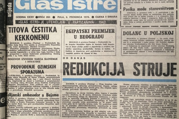 glas istre, naslovnica, 6. prosinca 1978.