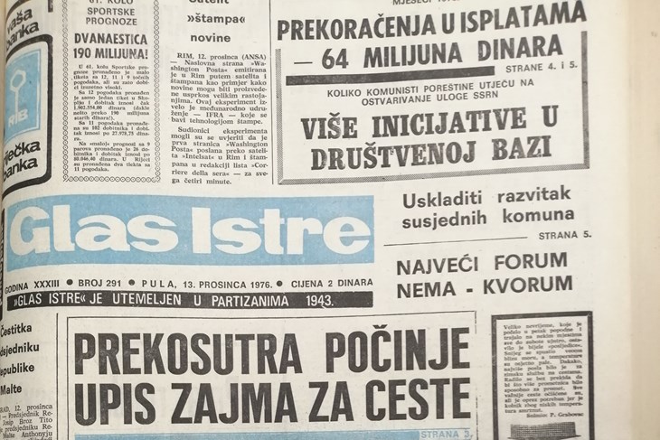 Naslovnica Glasa Istre 13. prosinca 1976. godine