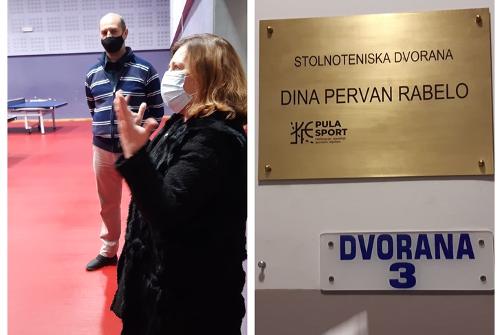 Đurđica Njegić-Pervan i Darko Šplajt u dvorani koja nosi Dinino ime (Snimila Marina Vukšić)