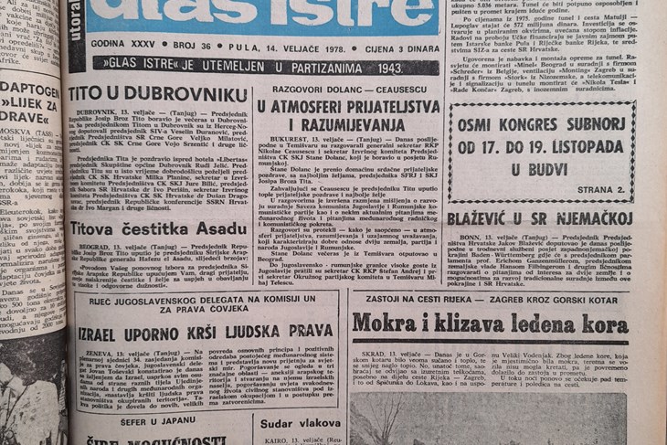 Glas Istre naslovnica 14.2.1978.