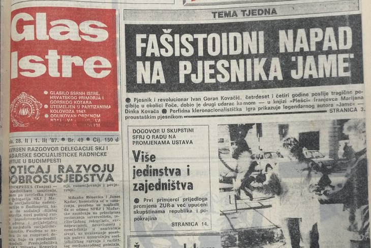 Naslovnica Glasa Istre 1987. godine