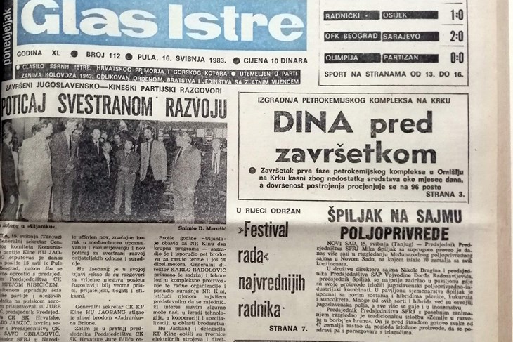 Naslovnica Glasa Istre iz 1983. godine