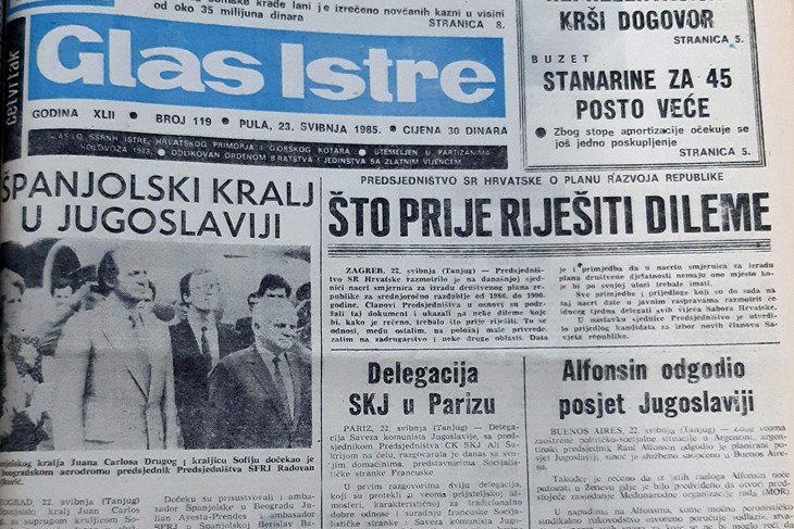 Naslovnica Glasa Istre iz 1985. godine