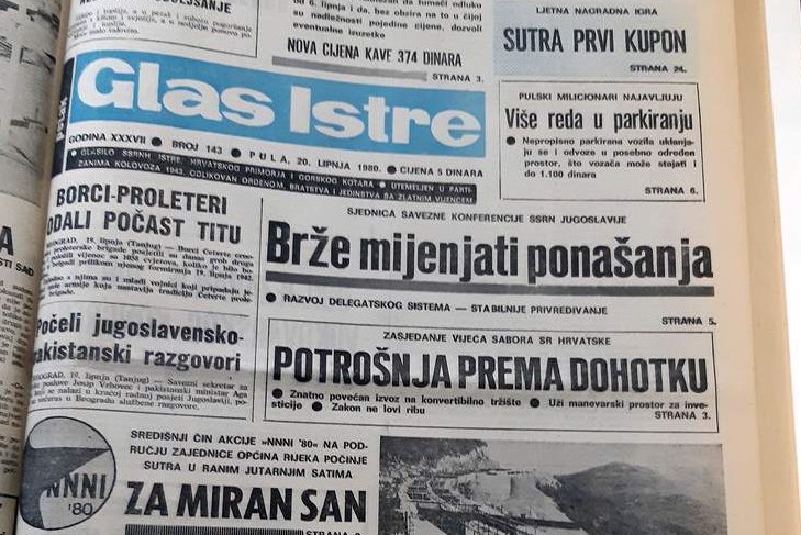 Naslovnica Glasa Istre iz 1980. godine