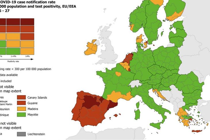 Hrvatska je narančasta na COVID karti Europe