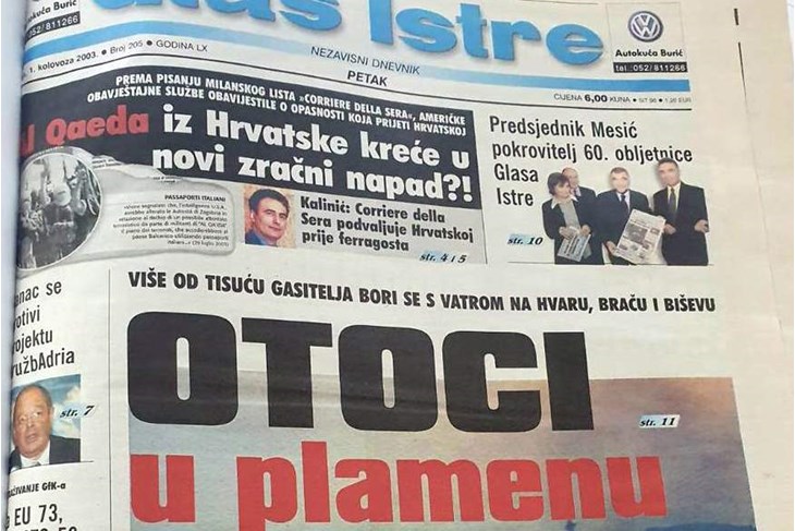 Naslovnica Glasa Istre iz 2003. godine