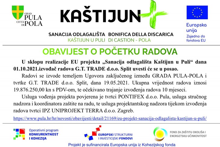 Obavijest iz Grada Pule