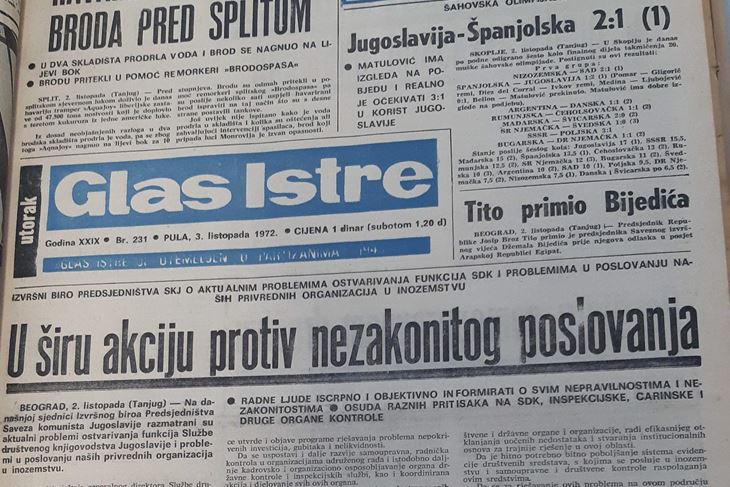 Naslovnica Glasa Istre iz 1972. godine