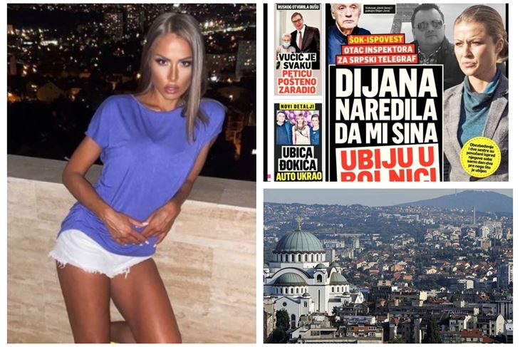 Dijana Hrkalović, naslovnica jednog od tabloida i panorama Beograda 