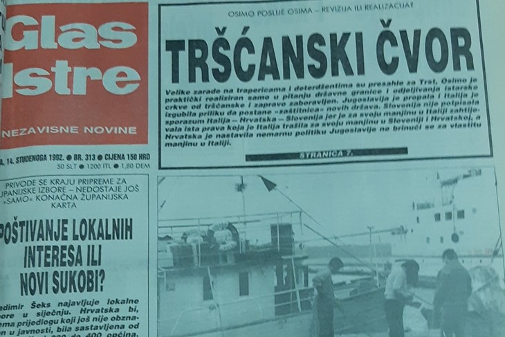 Naslovnica Glasa Istre od 14. studenog 1992.