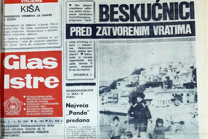 Naslovnica Glasa Istre na današnji dan 1987. godine