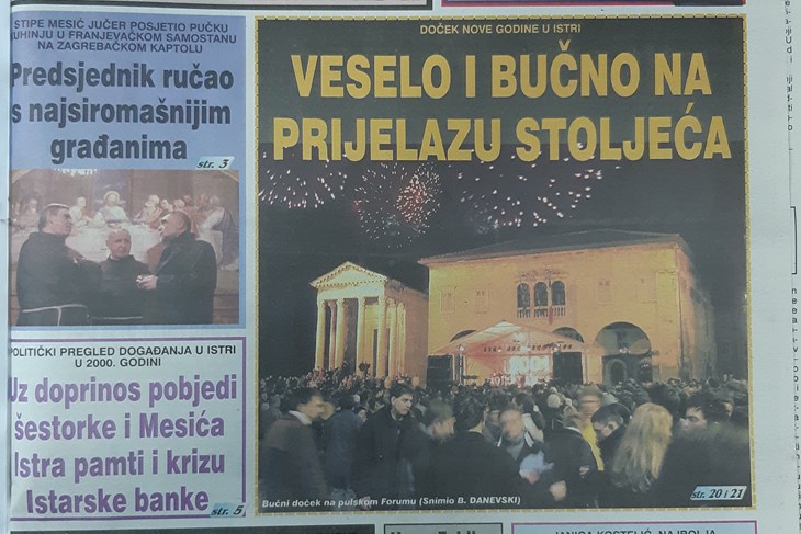 Naslovnica Glasa Istre od 2. siječnja 2001. godine