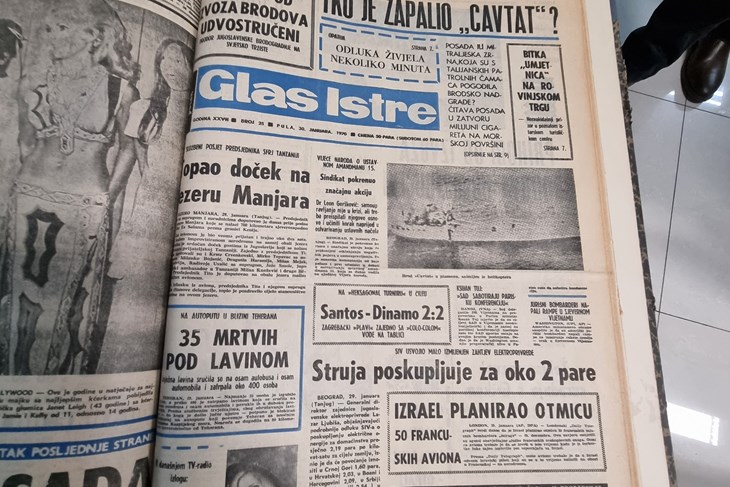 Naslovna strana Glasa Istre iz 30. siječnja 1970. godine
