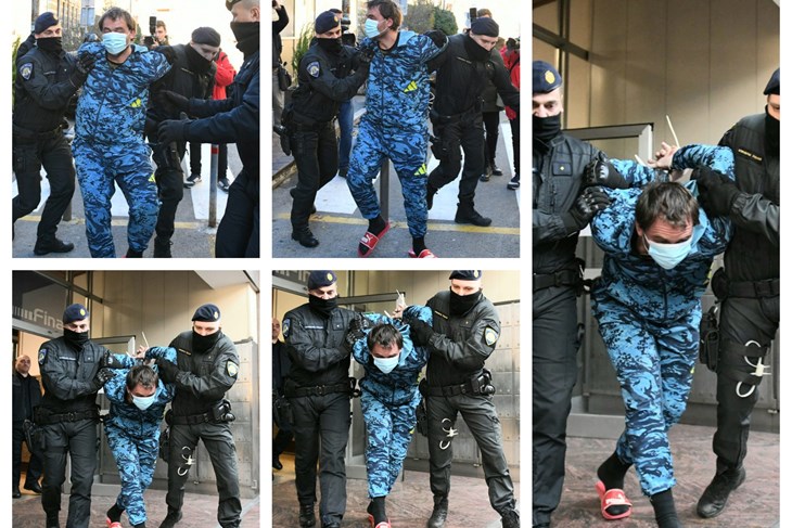 Brnada i policajci ispred zgrade riječkog suda (Cropix)
