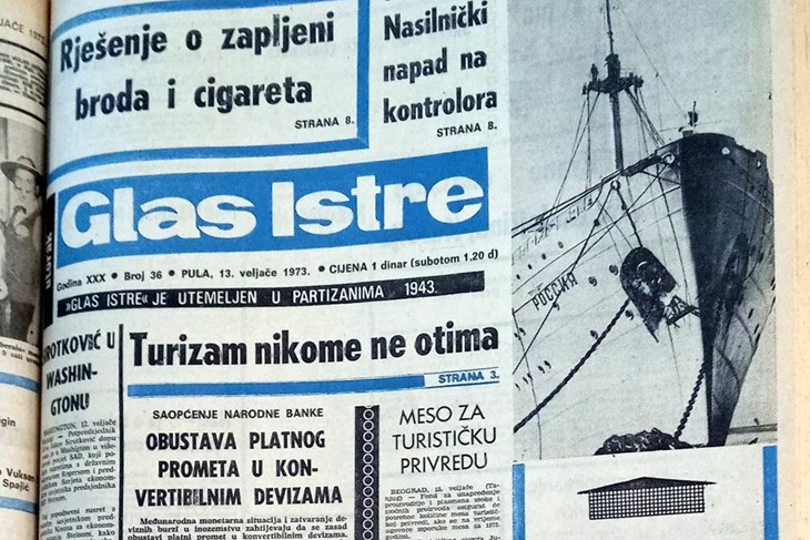 Naslovnica Glasa Istre iz 1973. godine