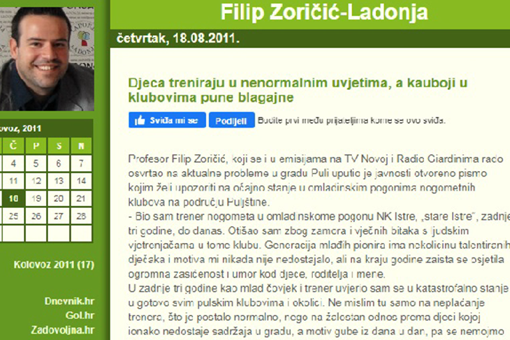 Zoričićev blog iz 2011.