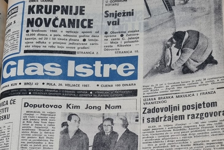 Naslovnica Glasa Istre iz 1987. godine