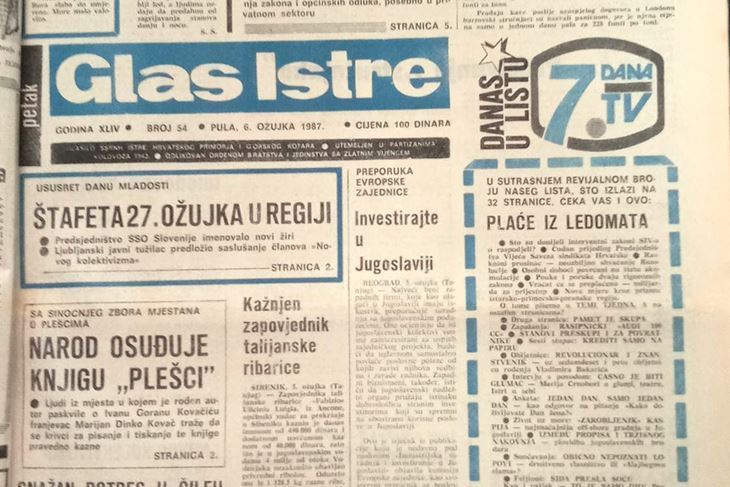 Naslovnica Glasa Istre iz 1987. godine