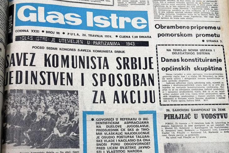 Naslovnica Glasa Istre iz 1974. godine