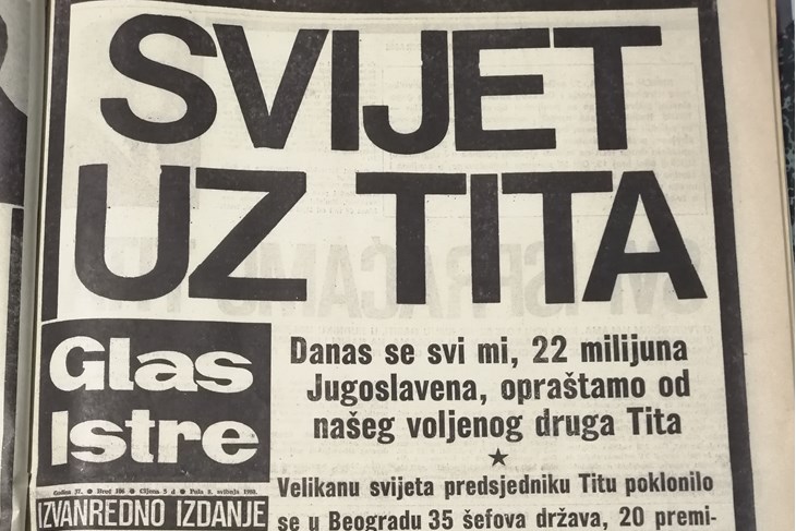Naslovnica Glasa Istre od 8. svibnja 1980.