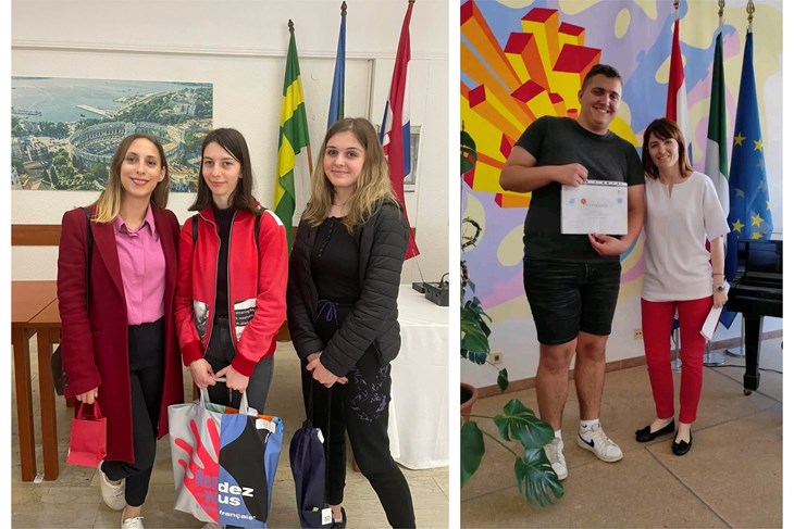 Mentorica Mila Brnčić s učenicama Anom Kuhar i Renatom Milić / Učenik Andi Marković i mentorica Maja Marković