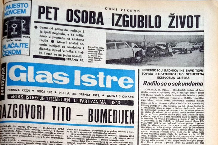 Naslovnica Glasa Istre iz 1978. godine