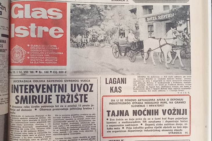 Naslovnica Glasa Istre od 14. kolovoza 1988.