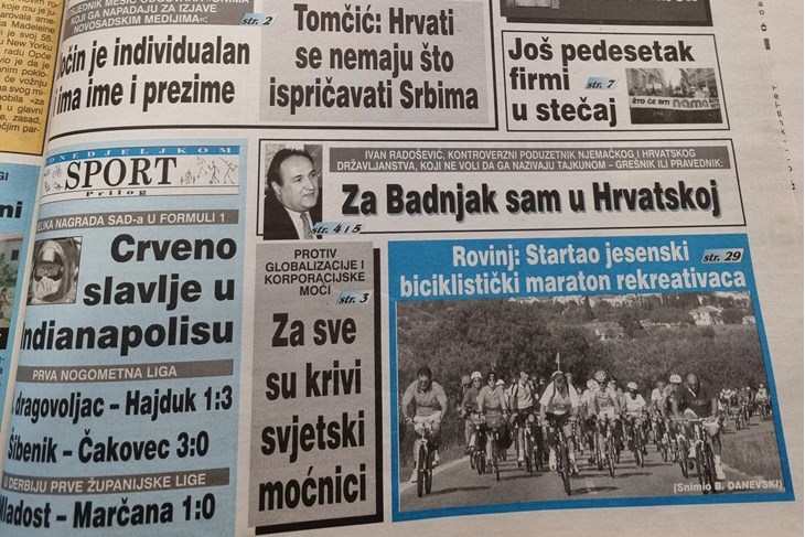 Naslovna stranica Glasa Istre 25. rujna 2000. 