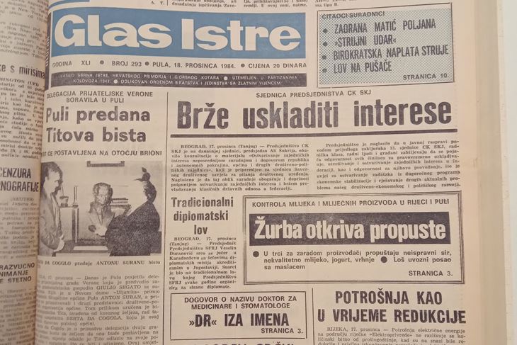 Naslovnica Glasa Istre 18. prosinca 1984.