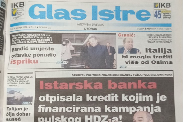 Naslovnica Glasa Istre od 8. siječnja 2002.