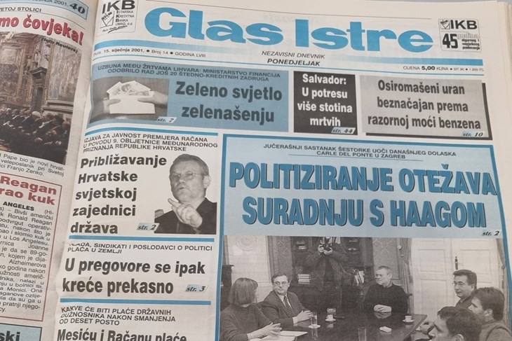 Naslovnica Glasa Istre od 15. siječnja 2001.