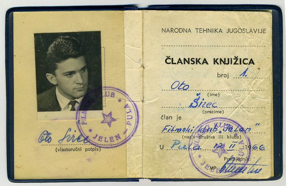 Članska iskaznica Ota Šireca s brojem 1 - Filmski klub "Jelen"