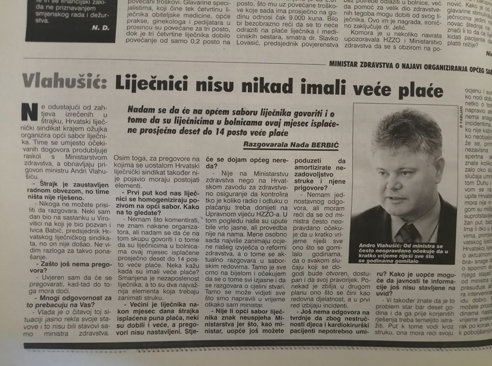 Po mišljenju (i) nekadašnjeg ministra zdravstva, liječnici su preplaćeni