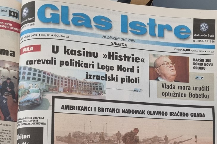 Naslovnica Glasa Istre od 26. ožujka 2003. 