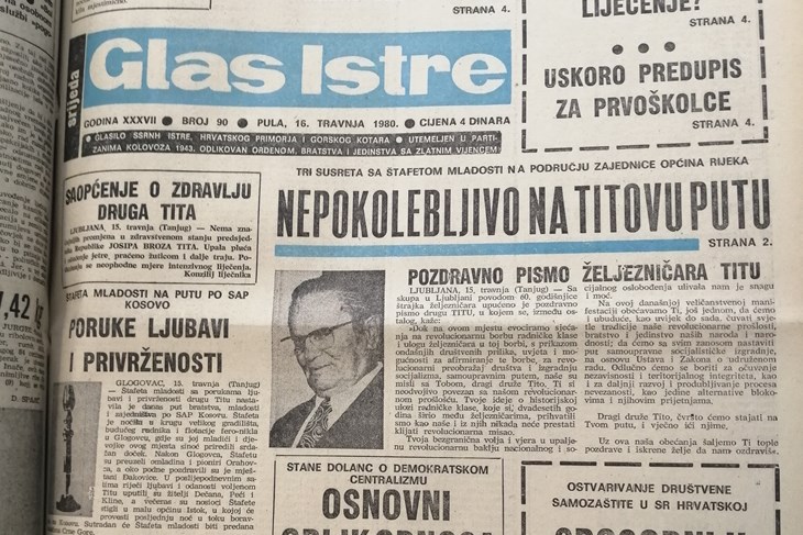 Naslovnica Glasa Istre iz 1980. godine
