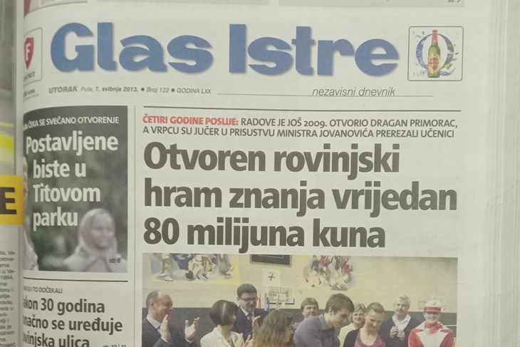 Naslovnica Glasa Istre iz 2013. godine