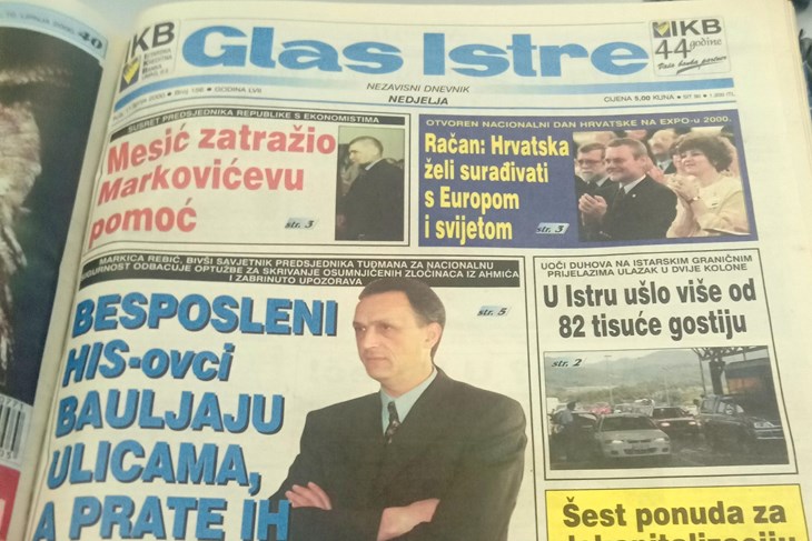 Naslovnica Glasa Istre iz 2000. godine