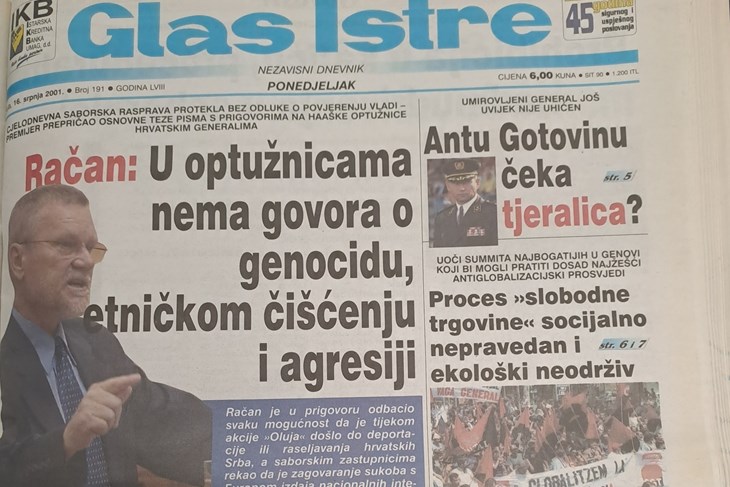 Naslovnica Glasa Istre iz 2001. godine