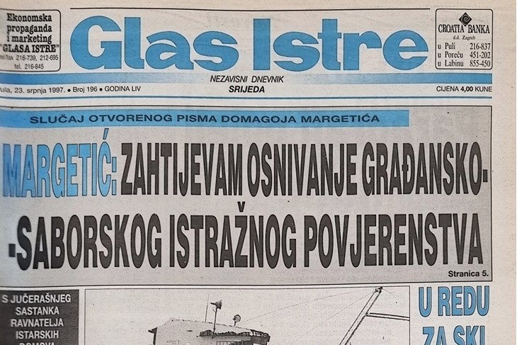 Naslovnica Glasa Istre iz 1997. godine