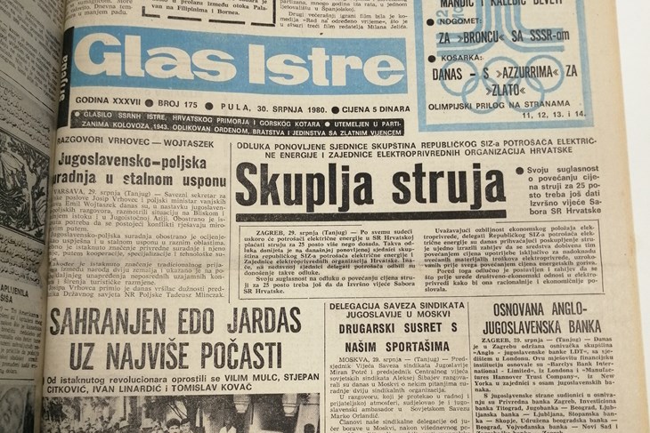 Naslovnica Glasa Istre iz 1980. godine