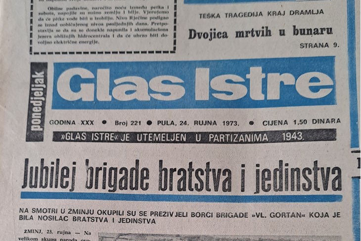 Naslovnica Glasa Istre iz 1973. godine