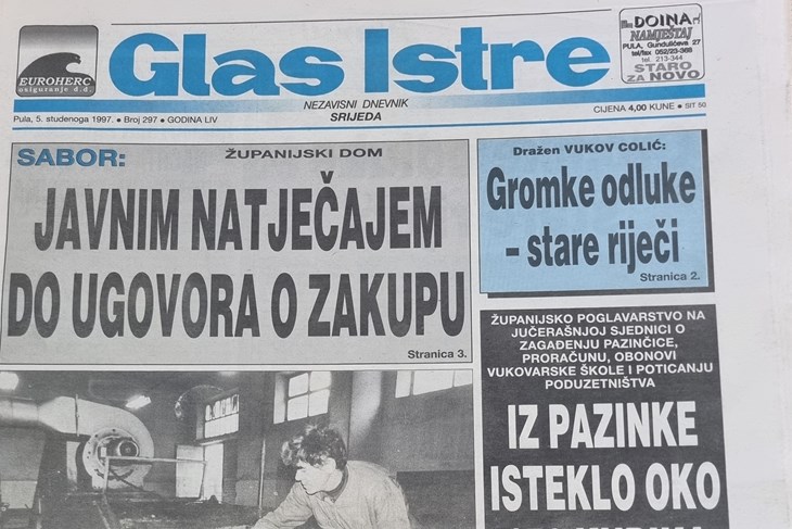 Naslovnica Glasa Istre iz 1997. godine