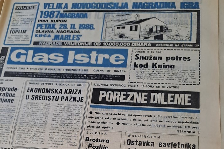 Naslovnica Glasa Istre iz 1986. godine