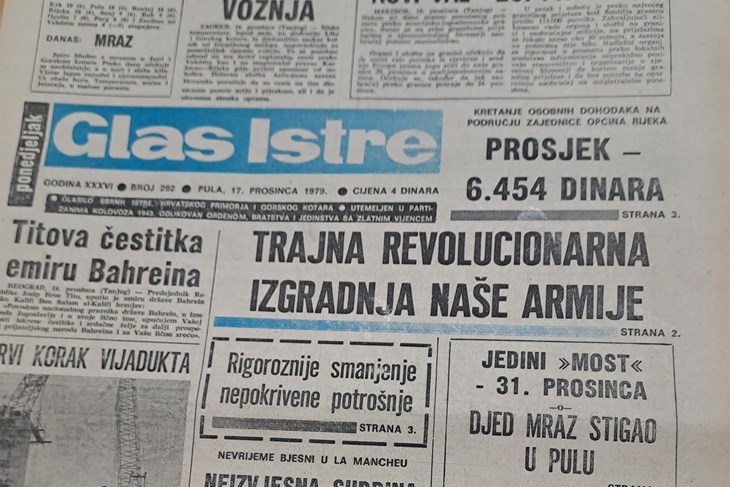 Naslovnica Glasa Istre 17. prosinca 1979.